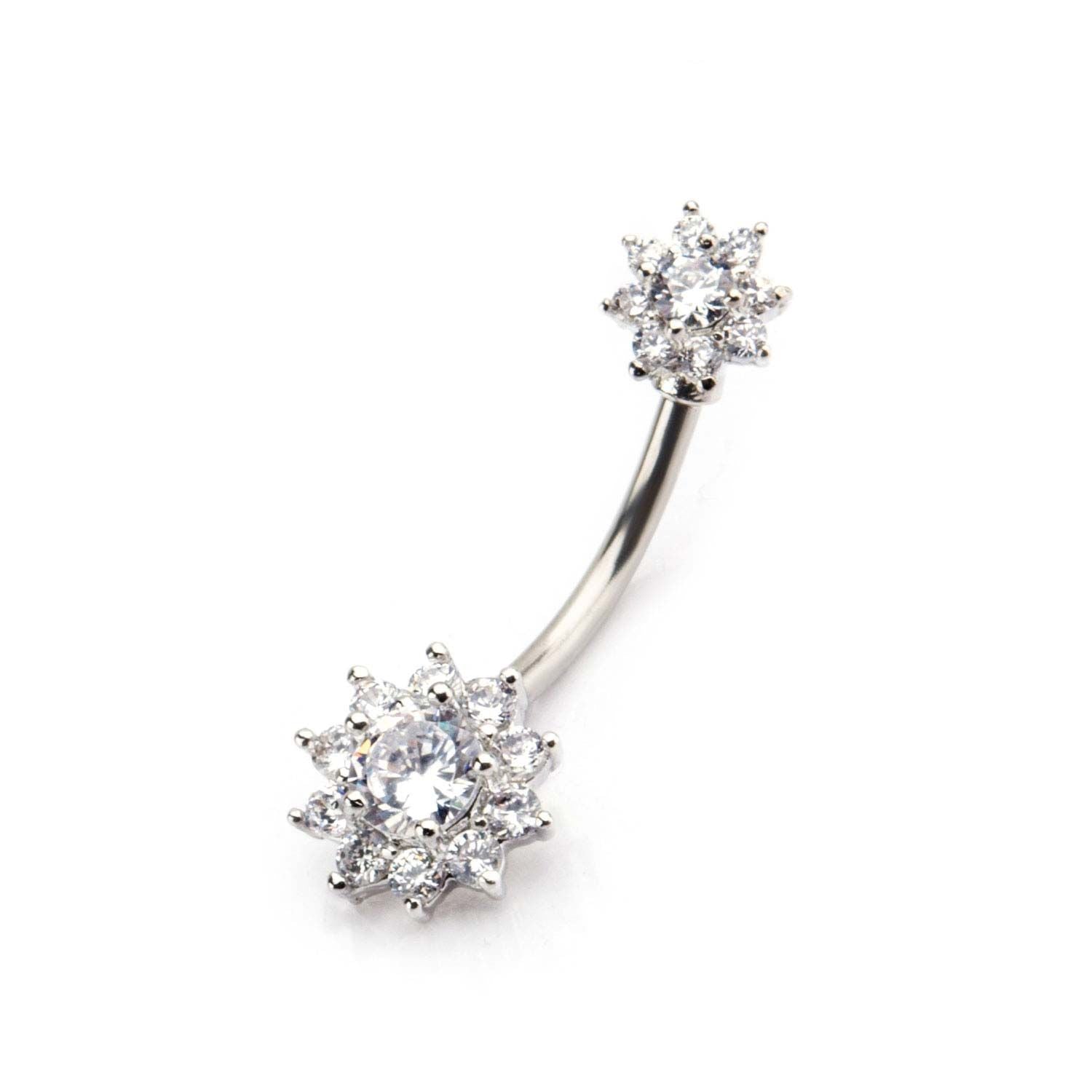 TBD-Belly 14g 716 Top Bottom Prong Set Clear CZ Gems Flower Navel -Rebel Bod-RebelBod