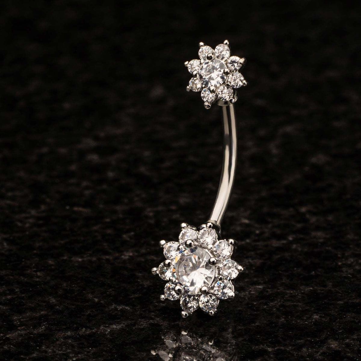 TBD-Belly 14g 716 Top Bottom Prong Set Clear CZ Gems Flower Navel -Rebel Bod-RebelBod