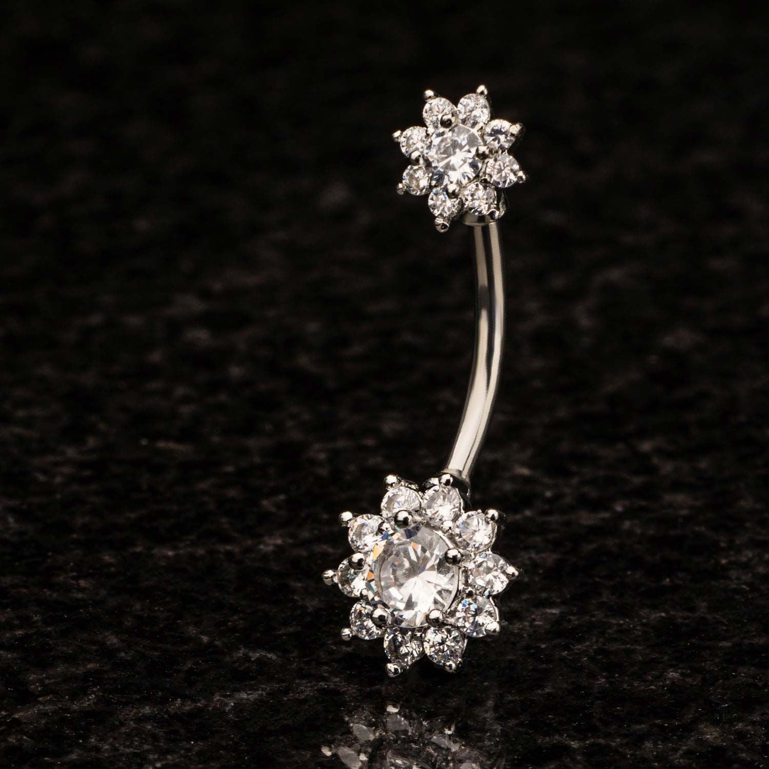 TBD-Belly 14g 716 Top Bottom Prong Set Clear CZ Gems Flower Navel -Rebel Bod-RebelBod