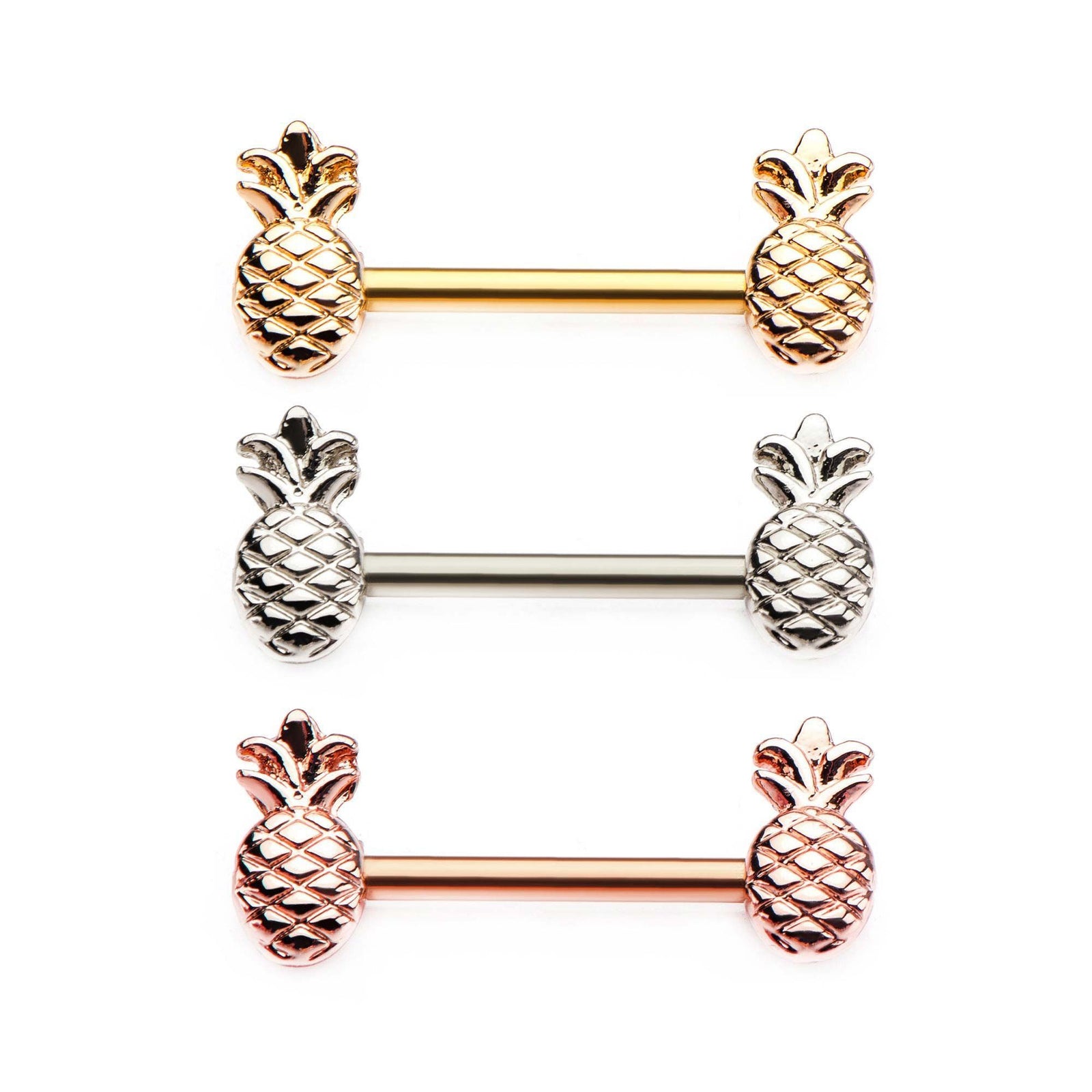 14g 9/16" Nipple Barbells Forward Facing Pineapple 9.2mm ends - 1 Pair