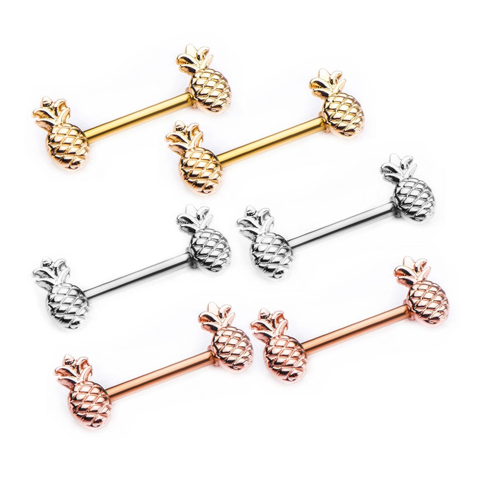 14g 9/16" Nipple Barbells Forward Facing Pineapple 9.2mm ends - 1 Pair