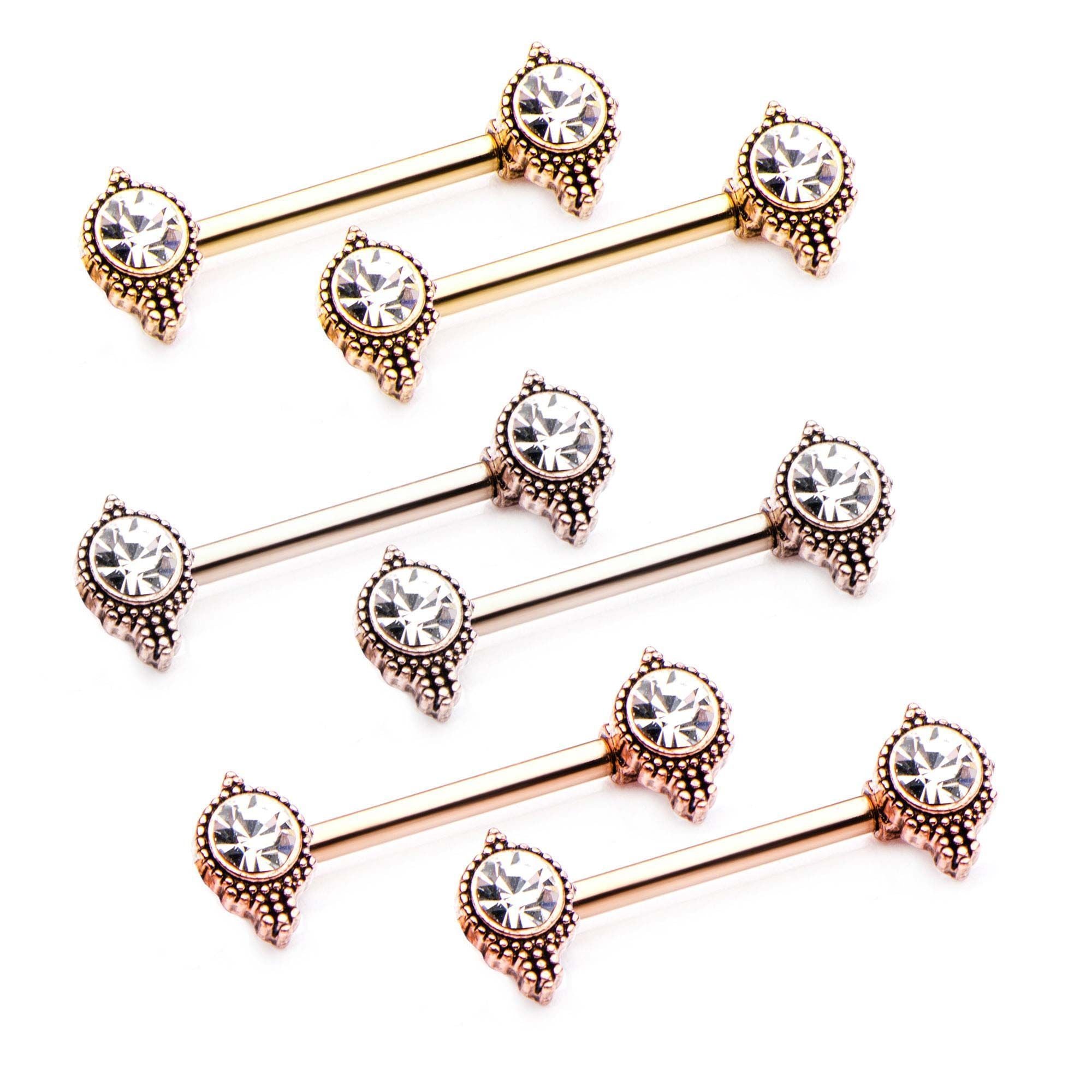 14g 9/16 Forward Facing Round Clear CZ Nipple Barbells 4.8mm round 7.7mm ends - 1 Pair sbvnp45716