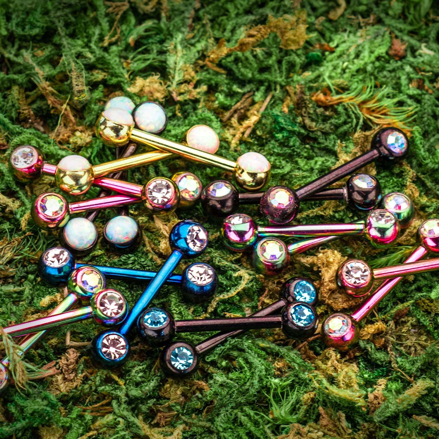 TBD-Nipple 14g 9/16" Gold PVD Nipple Barbell Forward Facing Bezel Set 5mm Double Aurora Borealis CZ's Gem -Rebel Bod-RebelBod