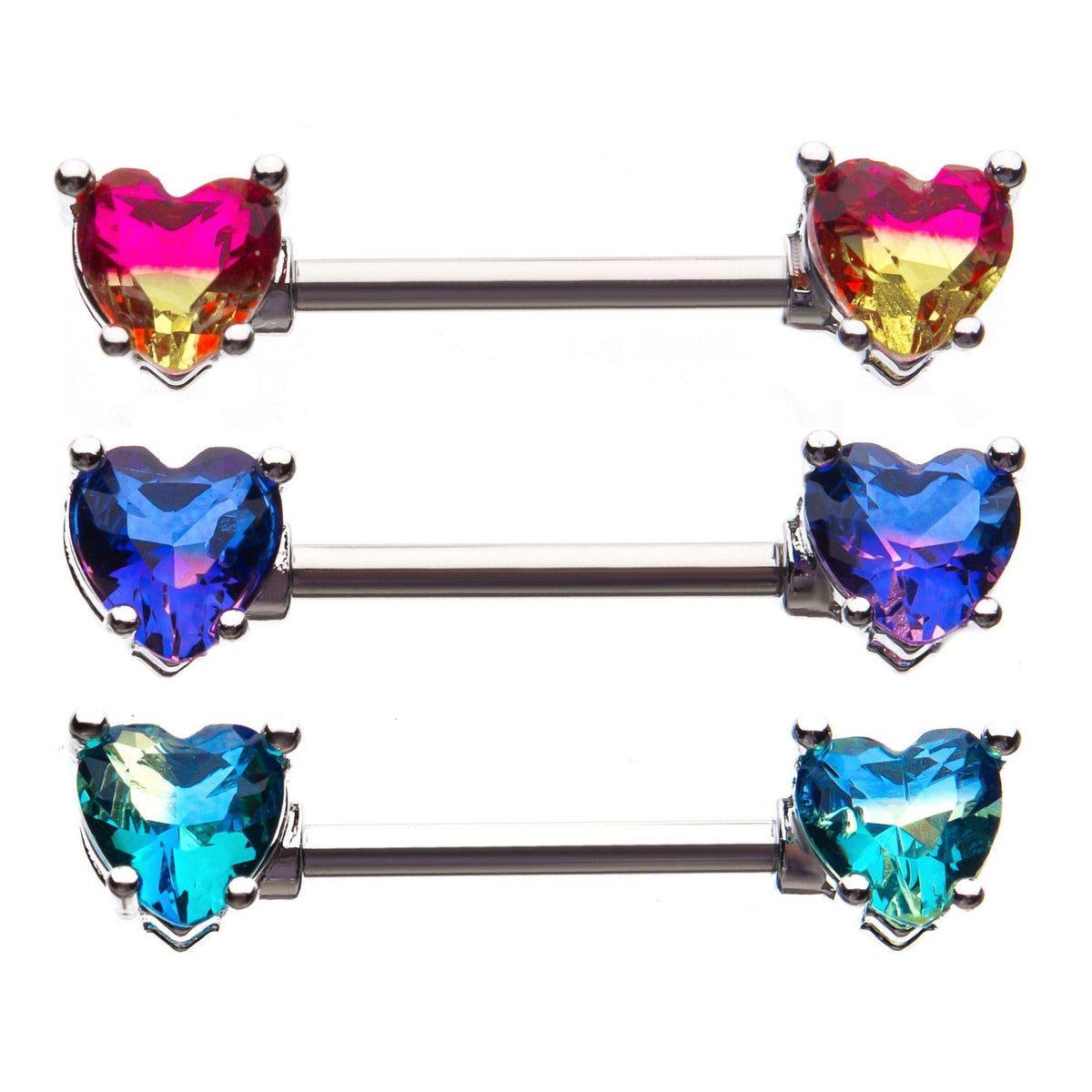 14g 9/16&quot; Nipple Barbells w/ Forward Facing Prong Set Heart Shape CZ Gem - 1 Pair sbvnp4537s-pr