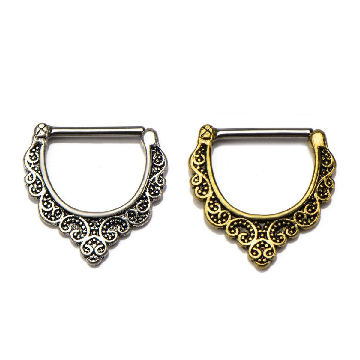 14g 9/16 Tribal Hearts Filigree Nipple Clicker - 1 Pair sbvnipclk02