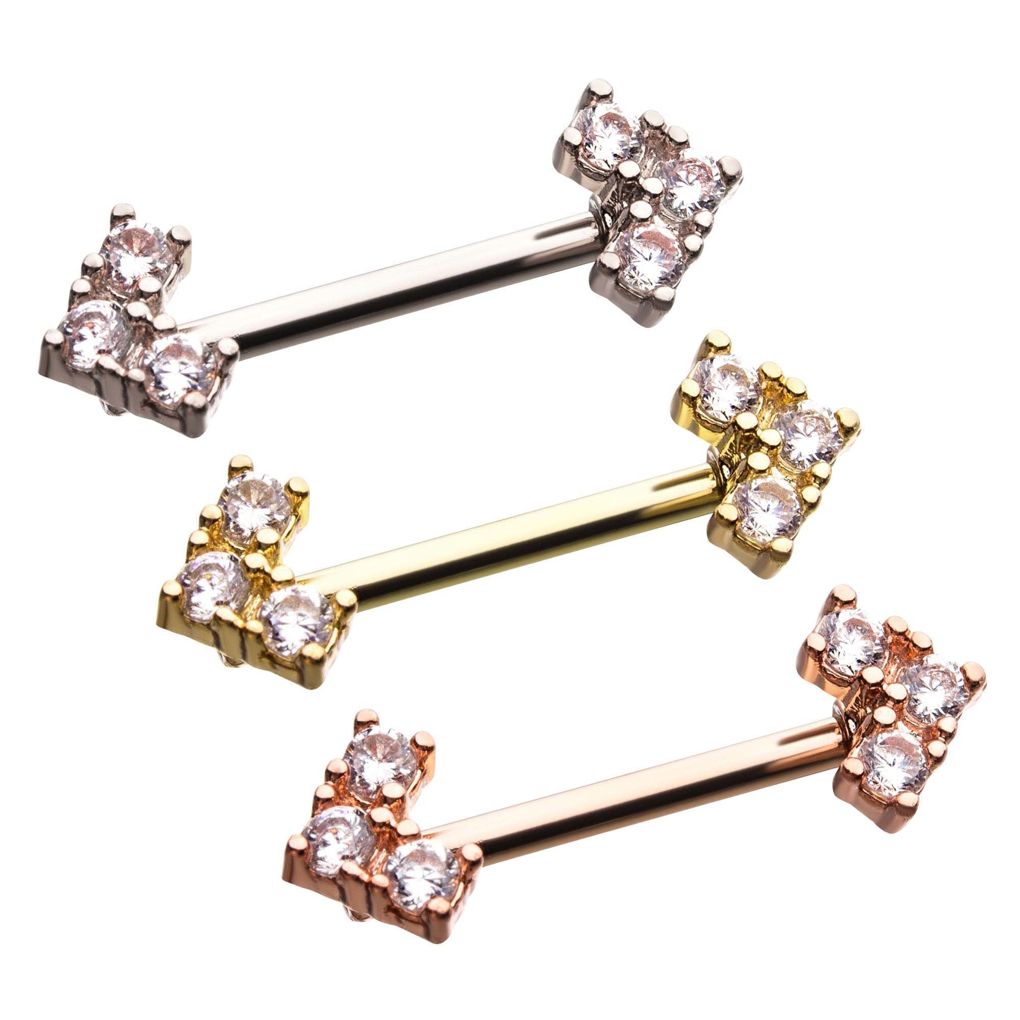 14g 9/16 Base Metal Arrow 3 Prong Set Clear CZ 2mm Gem Nipple Jewelry - 1 Pair sbvnp45717