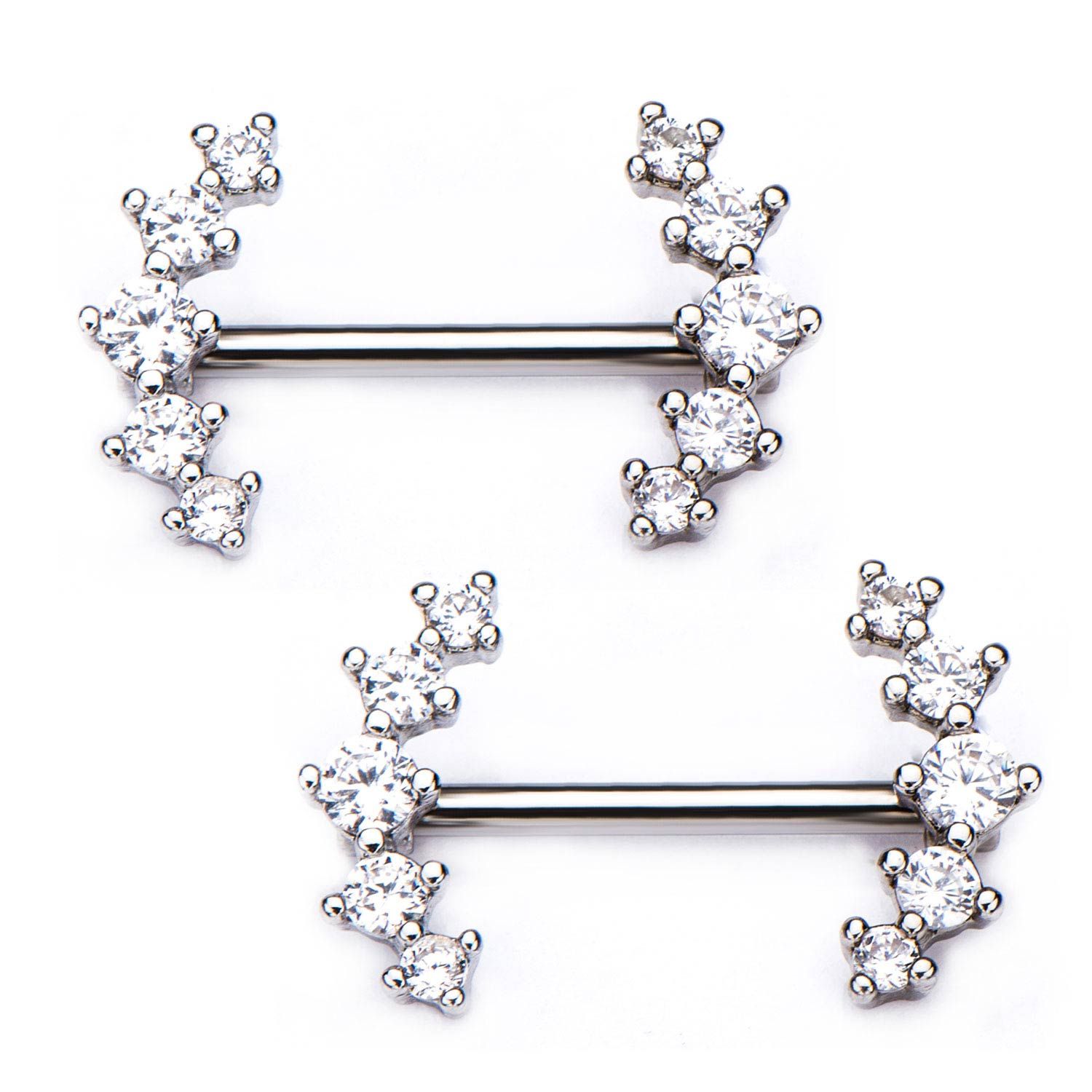 TBD-Nipple 14g 916 Surgical Steel Nipple Barbell Forward Facing 5 Clear CZ Gems -Rebel Bod-RebelBod