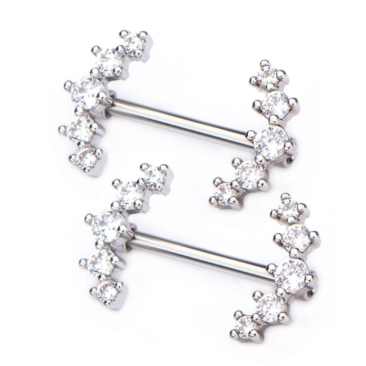 TBD-Nipple 14g 916 Surgical Steel Nipple Barbell Forward Facing 5 Clear CZ Gems -Rebel Bod-RebelBod