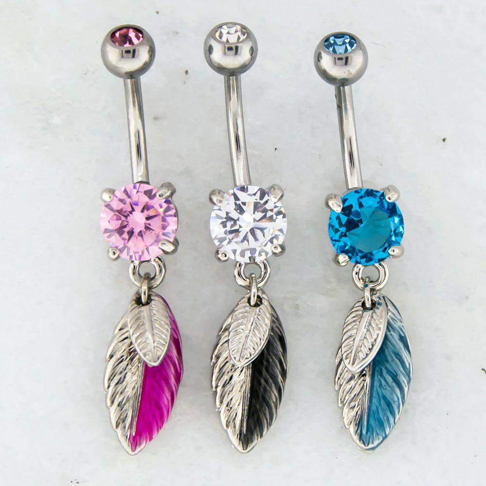 Belly Ring - No Dangle 14g Belly Ring With Feather Dangle - 1 Piece -Rebel Bod-RebelBod