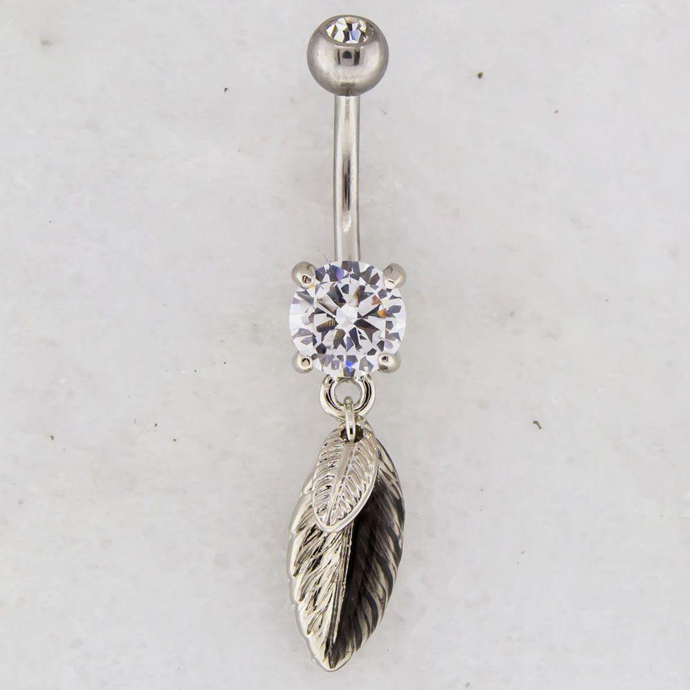 Belly Ring - No Dangle 14g Belly Ring With Feather Dangle - 1 Piece -Rebel Bod-RebelBod