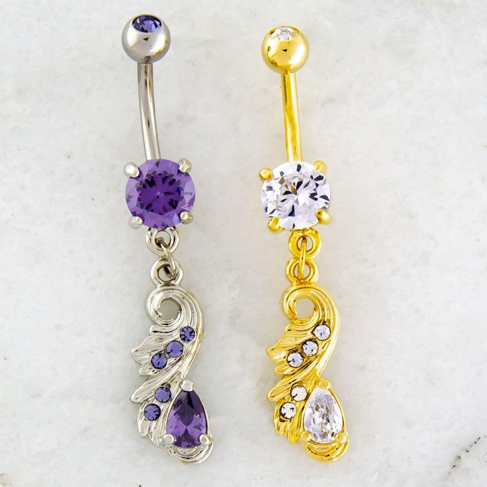 Belly Ring - No Dangle 14g Filigree Design Dangle Gem Belly Ring - 1 Piece -Rebel Bod-RebelBod