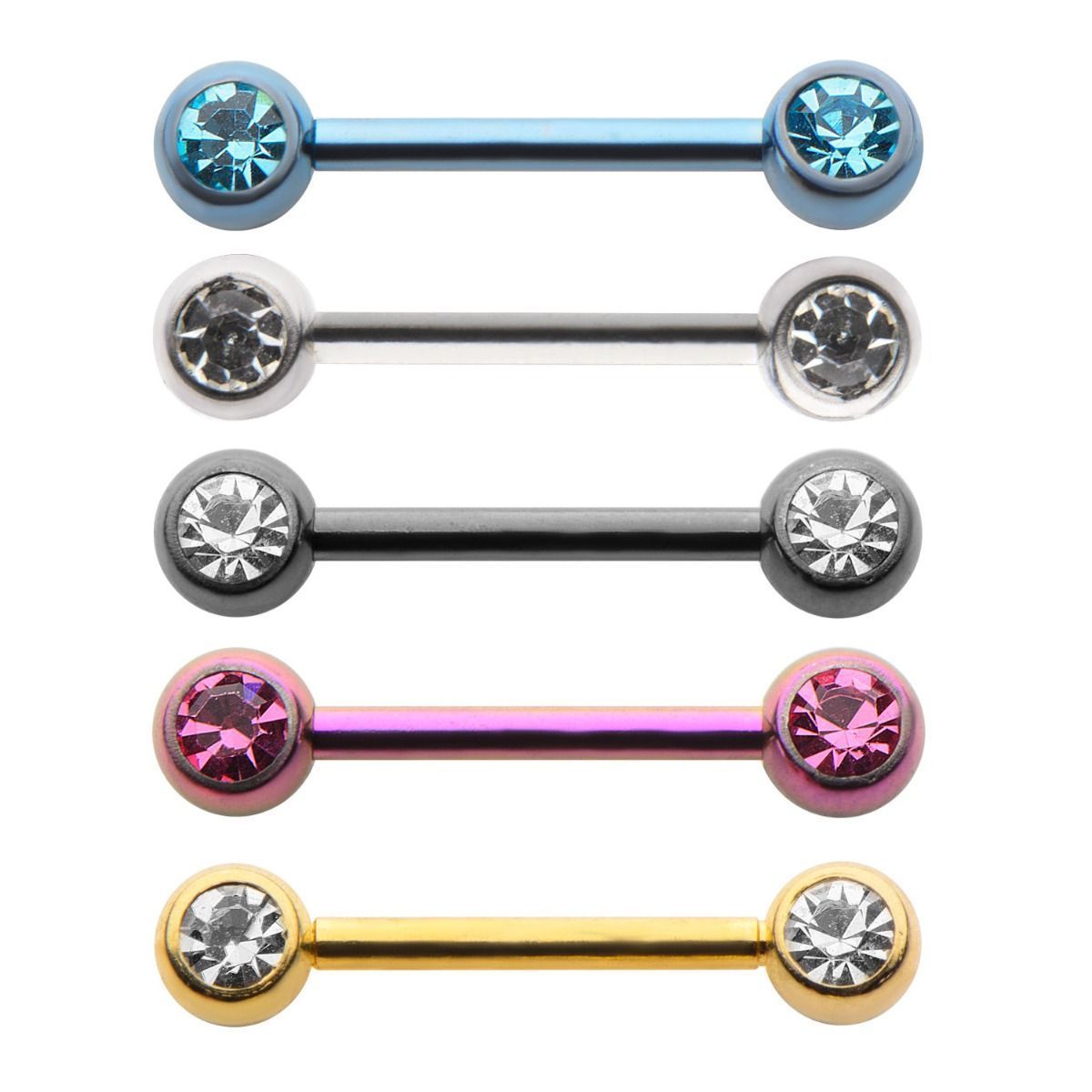 14g Nipple Barbells Forward Facing Opal - 1 Pair