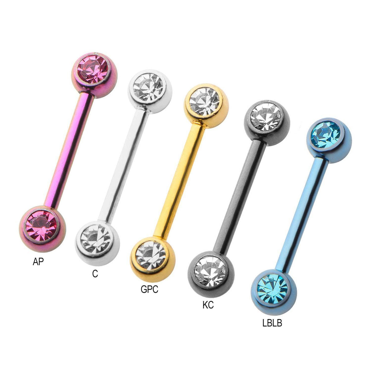 14g Nipple Barbells Forward Facing Opal - 1 Pair