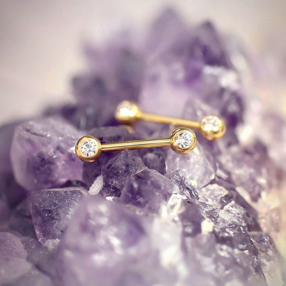 14g Nipple Barbells Forward Facing Opal - 1 Pair