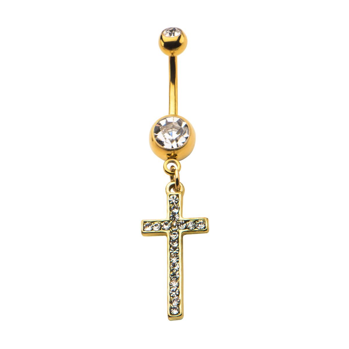 TBD-Belly 14G Gold PVD Navel Ring Clear Cz Navel Ring -Rebel Bod-RebelBod