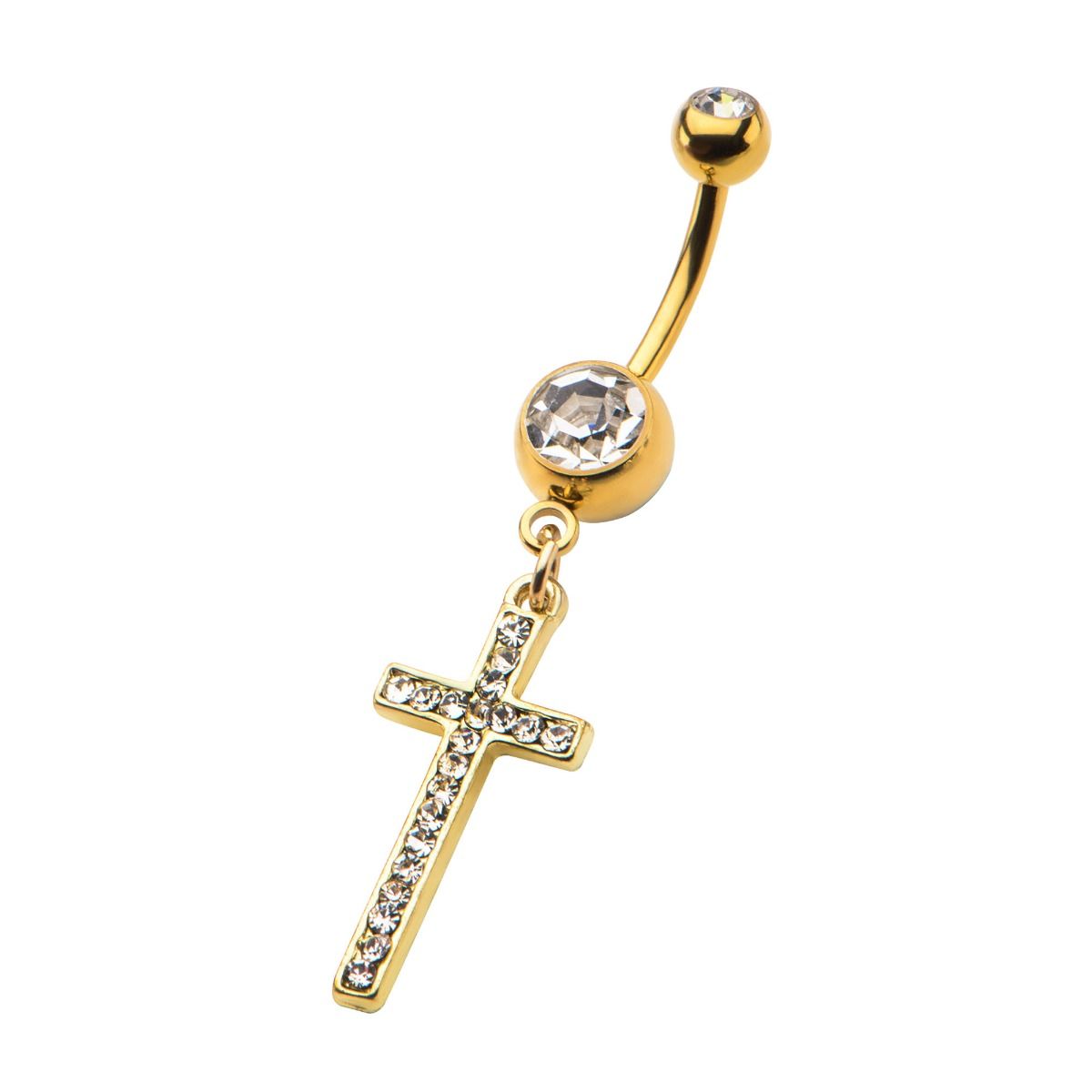 TBD-Belly 14G Gold PVD Navel Ring Clear Cz Navel Ring -Rebel Bod-RebelBod