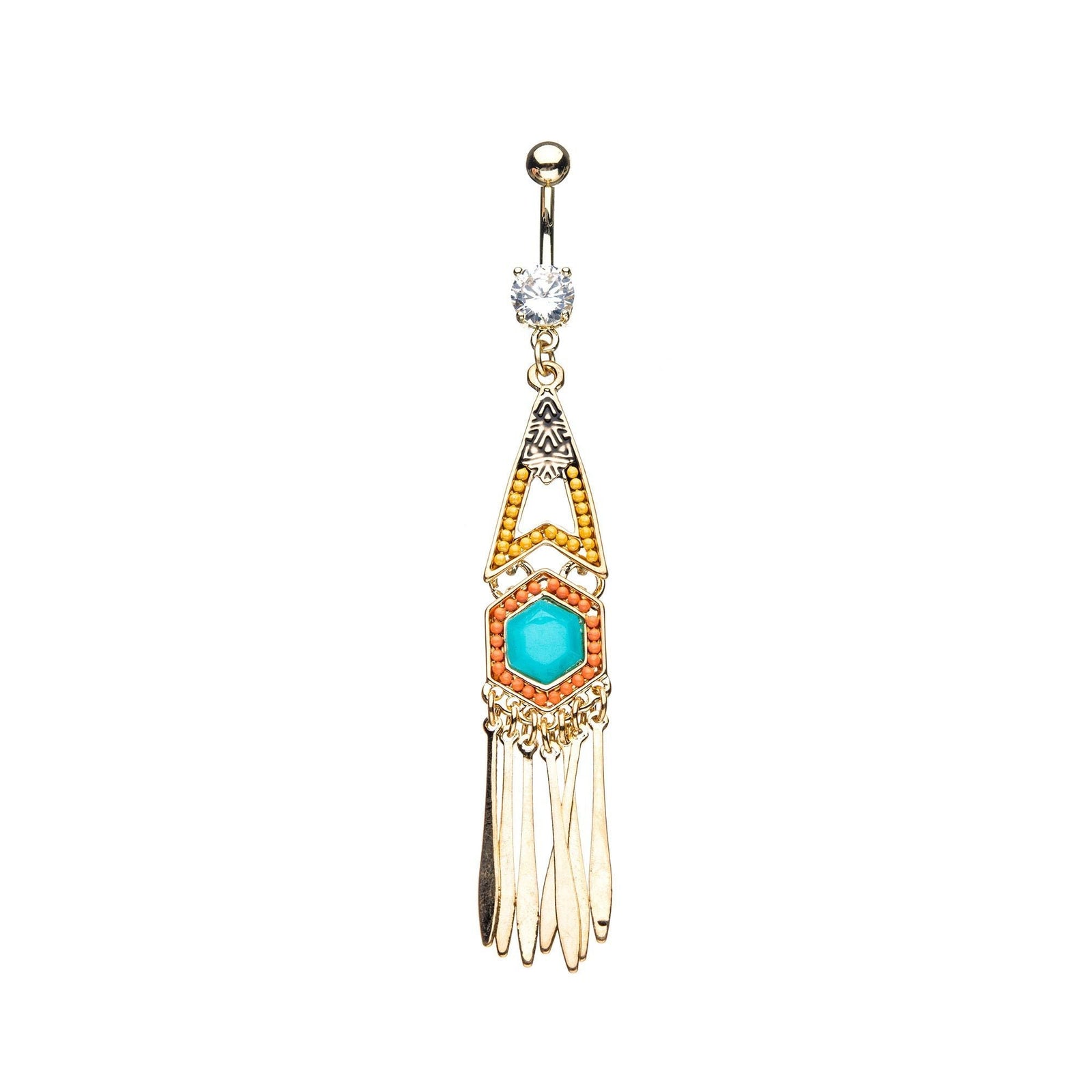 TBD-Belly 14G Gold PVD Xtra Large Bohemian Dangle Navel Ring -Rebel Bod-RebelBod