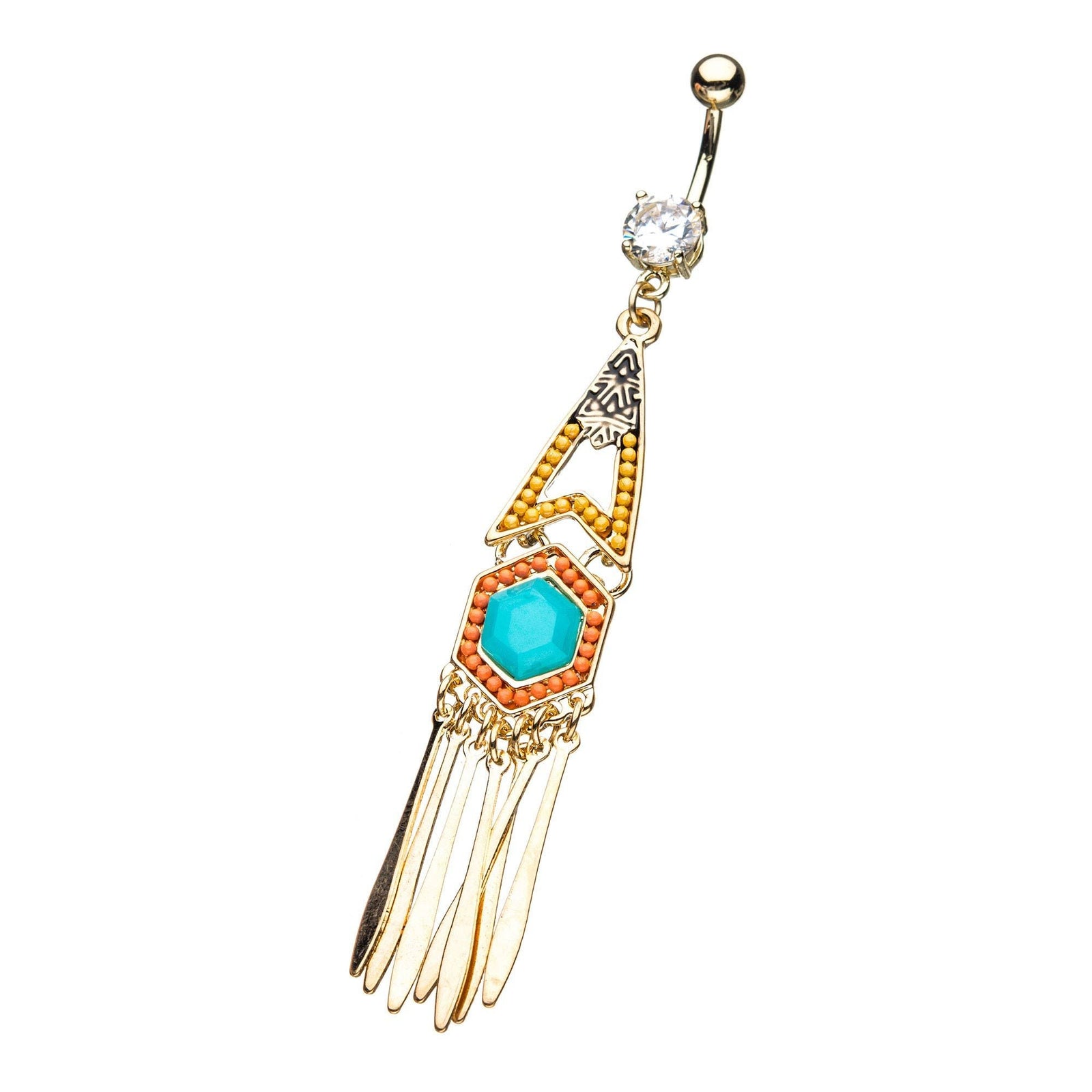 TBD-Belly 14G Gold PVD Xtra Large Bohemian Dangle Navel Ring -Rebel Bod-RebelBod