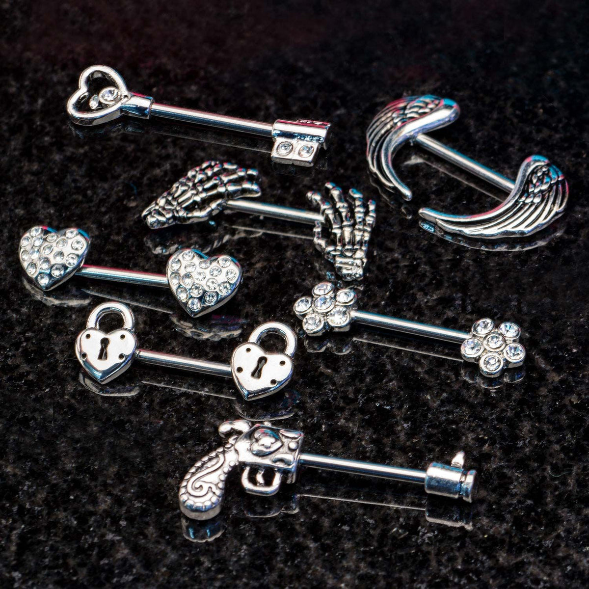 14g Nipple Barbells Heart Lock - 1 Pair - Rebel Bod 14g Nipple Barbells Heart Lock - 1 Pair - Rebel Bod
