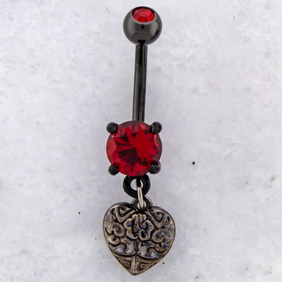 Belly Ring - Dangle 14g Heart With Floral Design Navel Ring - 1 Piece -Rebel Bod-RebelBod