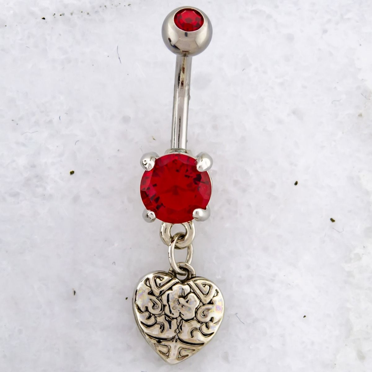 Belly Ring - Dangle 14g Heart With Floral Design Navel Ring - 1 Piece -Rebel Bod-RebelBod