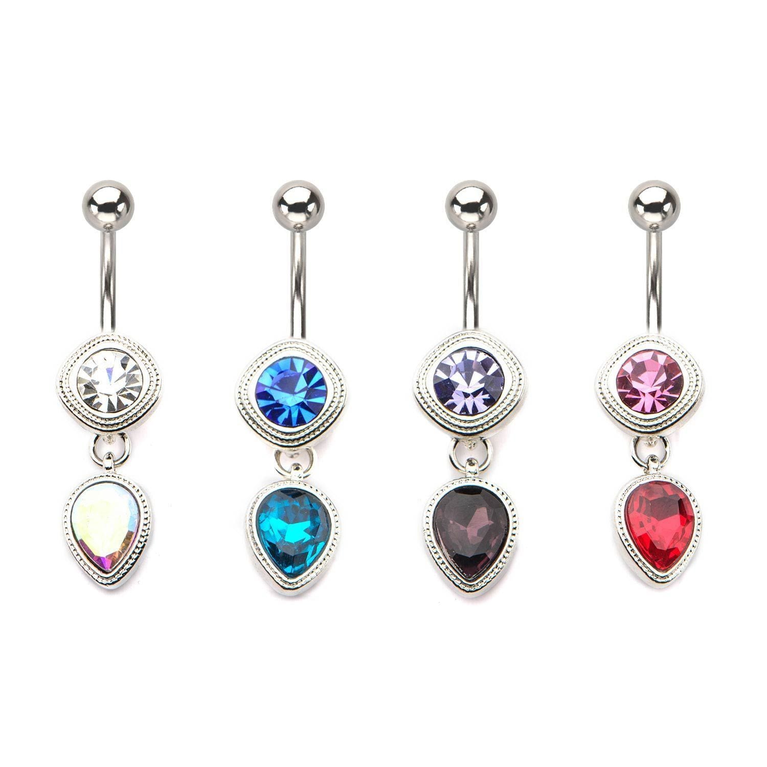 14g Belly Ring Beautiful Crimped Edges Mono Tone Color CZ