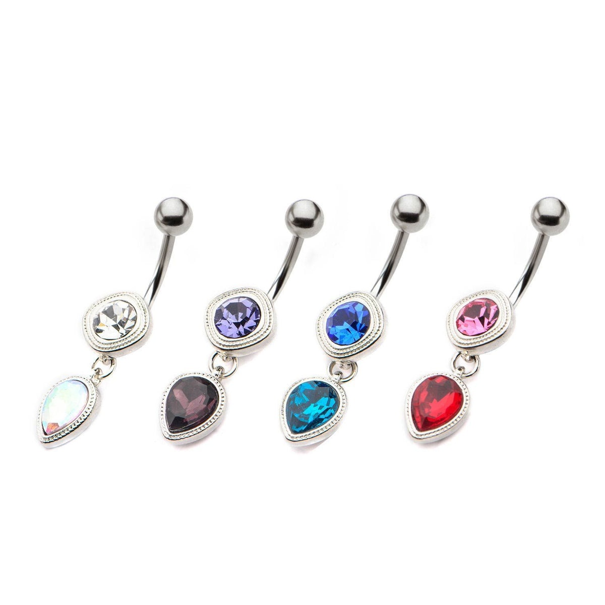 14g Belly Ring Beautiful Crimped Edges Mono Tone Color CZ