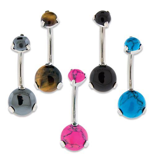 Belly Ring - No Dangle 14g Steel Cabochon Navel Ring - 1 Piece -Rebel Bod-RebelBod