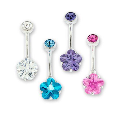 Belly Ring - No Dangle 14g Steel Internal Double Gem Flower Navel Rings - 1 Piece -Rebel Bod-RebelBod