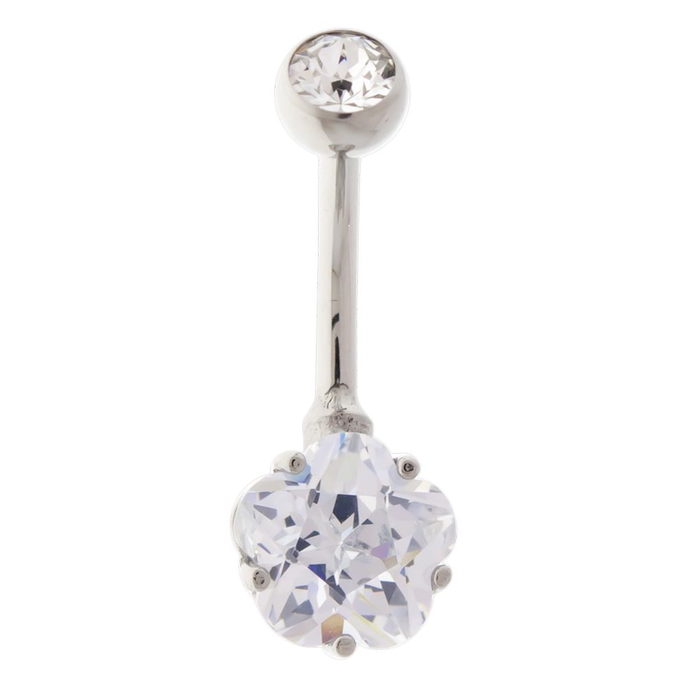 Belly Ring - No Dangle 14g Steel Internal Double Gem Flower Navel Rings - 1 Piece -Rebel Bod-RebelBod