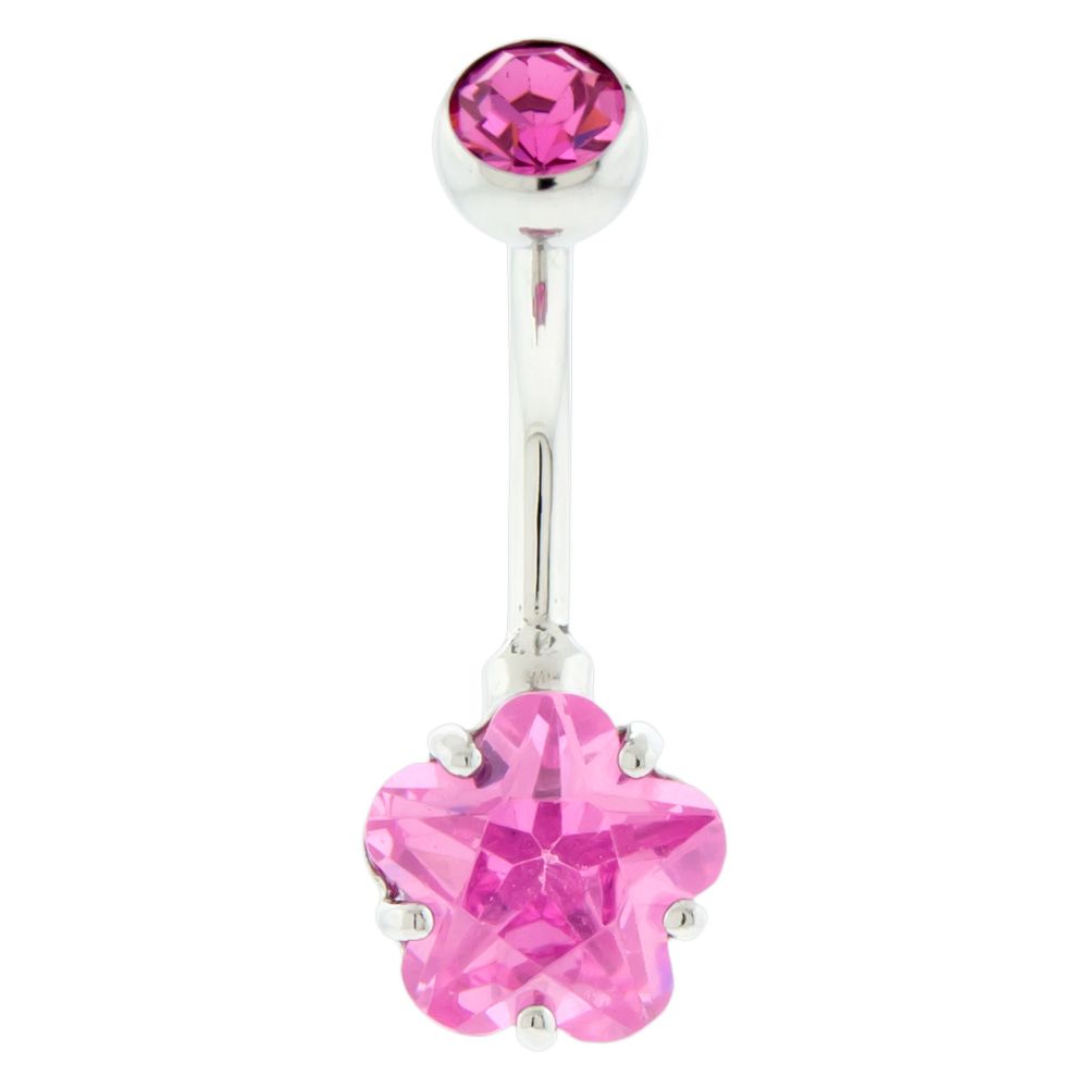 Belly Ring - No Dangle 14g Steel Internal Double Gem Flower Navel Rings - 1 Piece -Rebel Bod-RebelBod