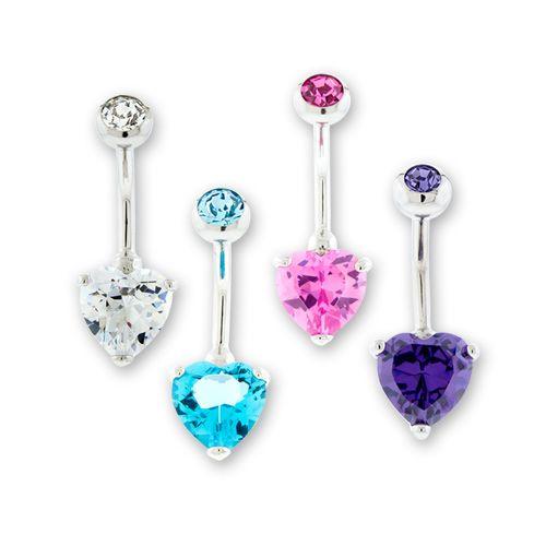 14g Steel Internal Double Gem Heart Navel Ring - 1 Piece -Rebel Bod-RebelBod