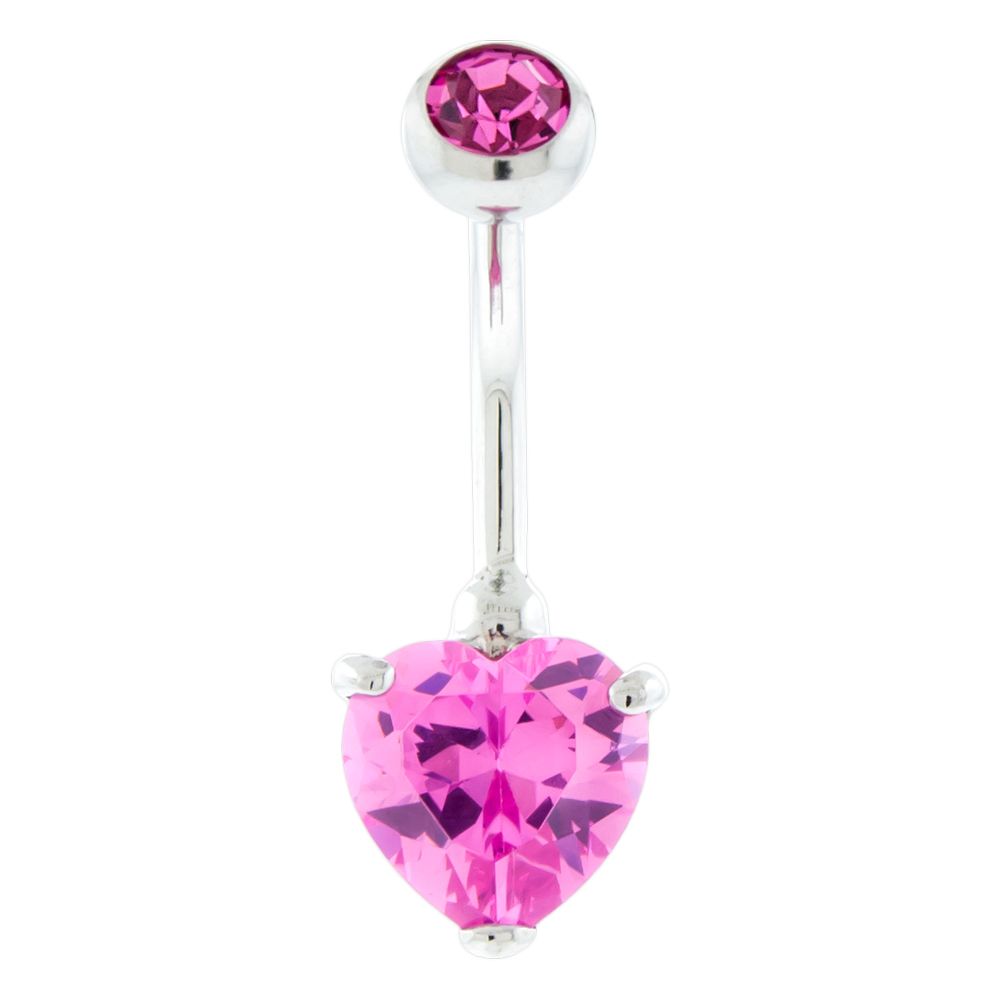 14g Steel Internal Double Gem Heart Navel Ring - 1 Piece -Rebel Bod-RebelBod