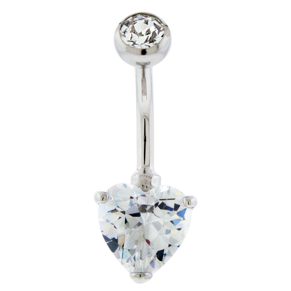 14g Steel Internal Double Gem Heart Navel Ring - 1 Piece -Rebel Bod-RebelBod