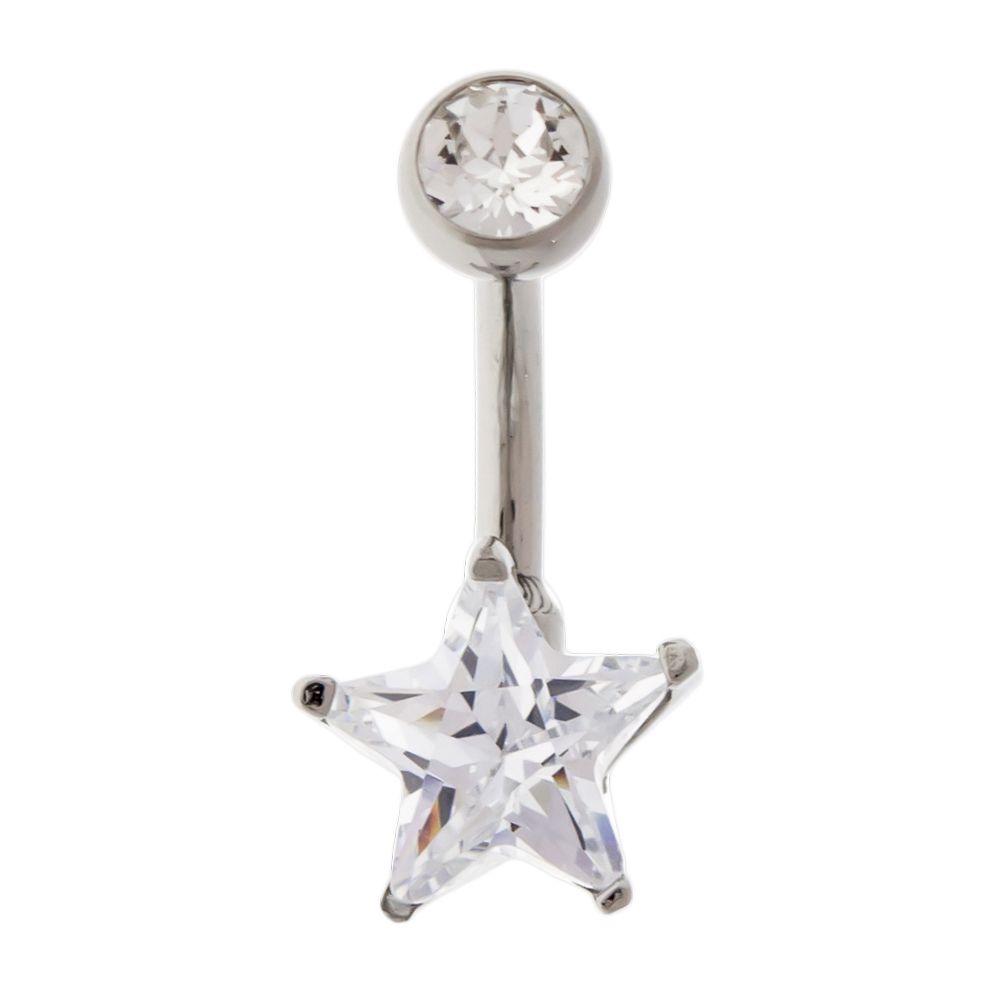 Belly Ring - No Dangle 14g Steel Internal Double Gem Star Navel Ring - 1 Piece -Rebel Bod-RebelBod