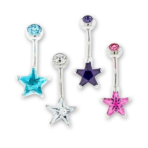 Belly Ring - No Dangle 14g Steel Internal Double Gem Star Navel Ring - 1 Piece -Rebel Bod-RebelBod