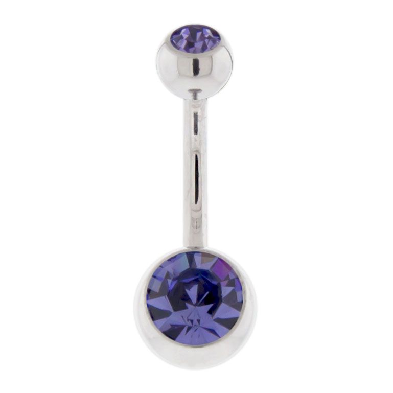 Belly Ring - No Dangle 14g Steel Internal Double SWAROVSKI Gem Navel Rings - 1 Piece #SPLT#6 -Rebel Bod-RebelBod