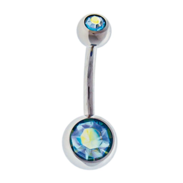 Belly Ring - No Dangle 14g Steel Internal Double SWAROVSKI Gem Navel Rings - 1 Piece #SPLT#6 -Rebel Bod-RebelBod