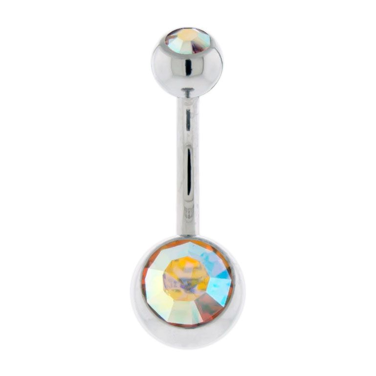 Belly Ring - No Dangle 14g Steel Internal Double SWAROVSKI Gem Navel Rings - 1 Piece #SPLT#6 -Rebel Bod-RebelBod