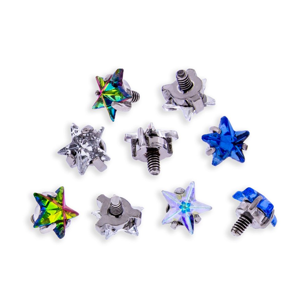 14g Steel Prong Set Gem Star Replacement Heads - 1 Piece -Rebel Bod-RebelBod