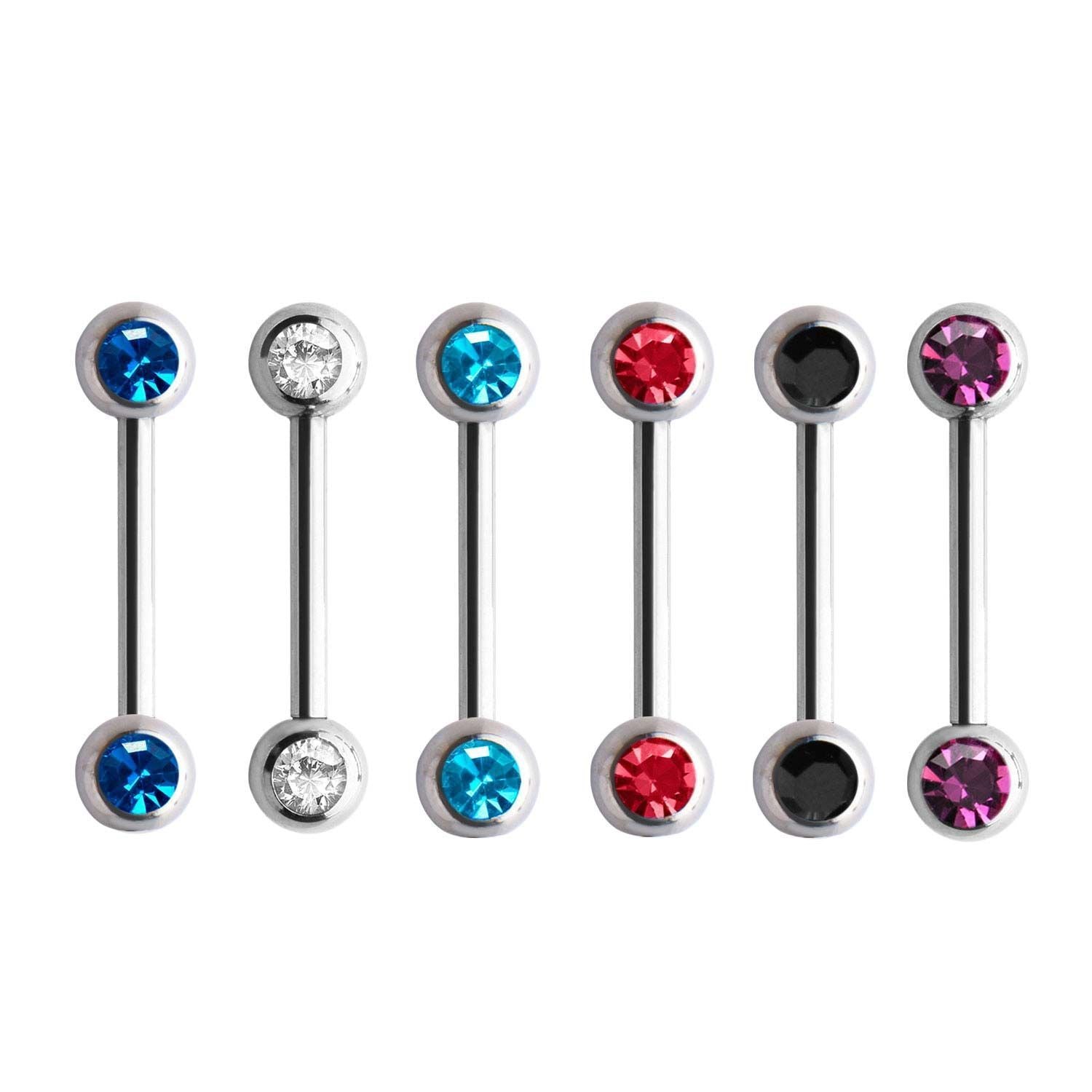 14g Nipple Jewelry  Nipple Barbells Double Gem Blue - 1 Pair