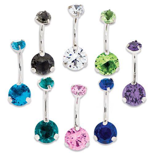 Belly Ring - No Dangle 14g Swarovski Zirconia Navel Ring - 1 Piece -Rebel Bod-RebelBod