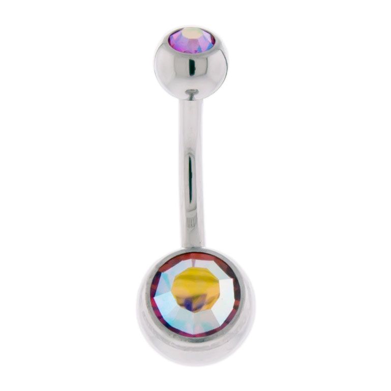 Belly Ring - No Dangle 14g Titanium Bezel Set Double Gem Navel Rings - 1 Piece -Rebel Bod-RebelBod