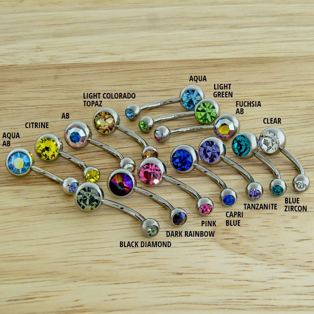 Belly Ring - No Dangle 14g Titanium Bezel Set Double Gem Navel Rings - 1 Piece -Rebel Bod-RebelBod