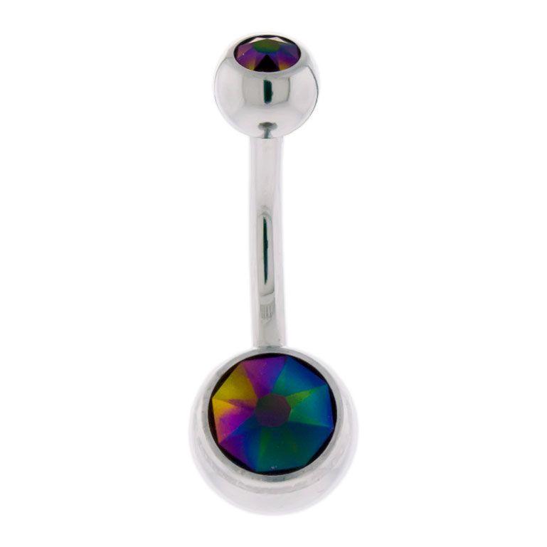 Belly Ring - No Dangle 14g Titanium Bezel Set Double Gem Navel Rings - 1 Piece -Rebel Bod-RebelBod