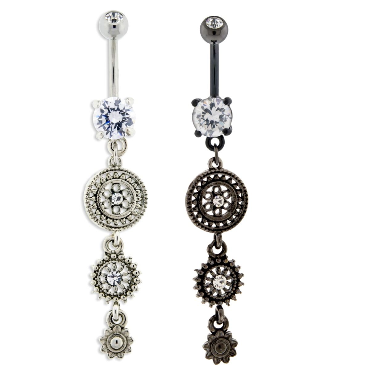 Belly Ring - No Dangle 14g Triple Mandala Flower Dangle Navel Ring - 1 Piece -Rebel Bod-RebelBod
