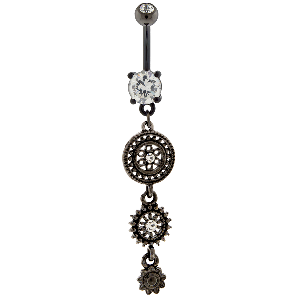 Belly Ring - No Dangle 14g Triple Mandala Flower Dangle Navel Ring - 1 Piece -Rebel Bod-RebelBod