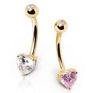 14K Gold Belly Ring Prong Set Heart CZ
