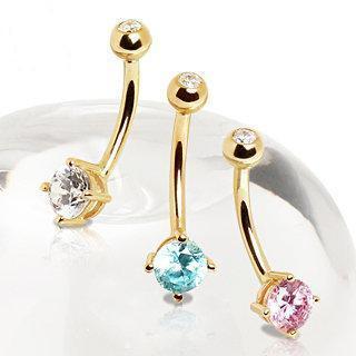 Belly Ring - No Dangle 14K Gold Navel Ring with Prong Set Round CZ -Rebel Bod-RebelBod