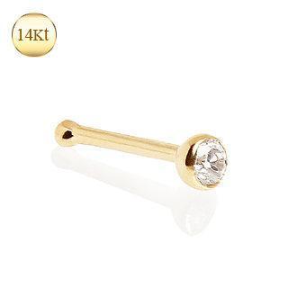 14K Gold Stud Nose Ring w/ Press Fit CZ